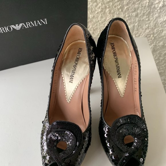 EMPORIO ARMANI Pumps - US 6 (EU Size 36) Black Peep-Toes Sculptural Heels - Picture 5 of 8
